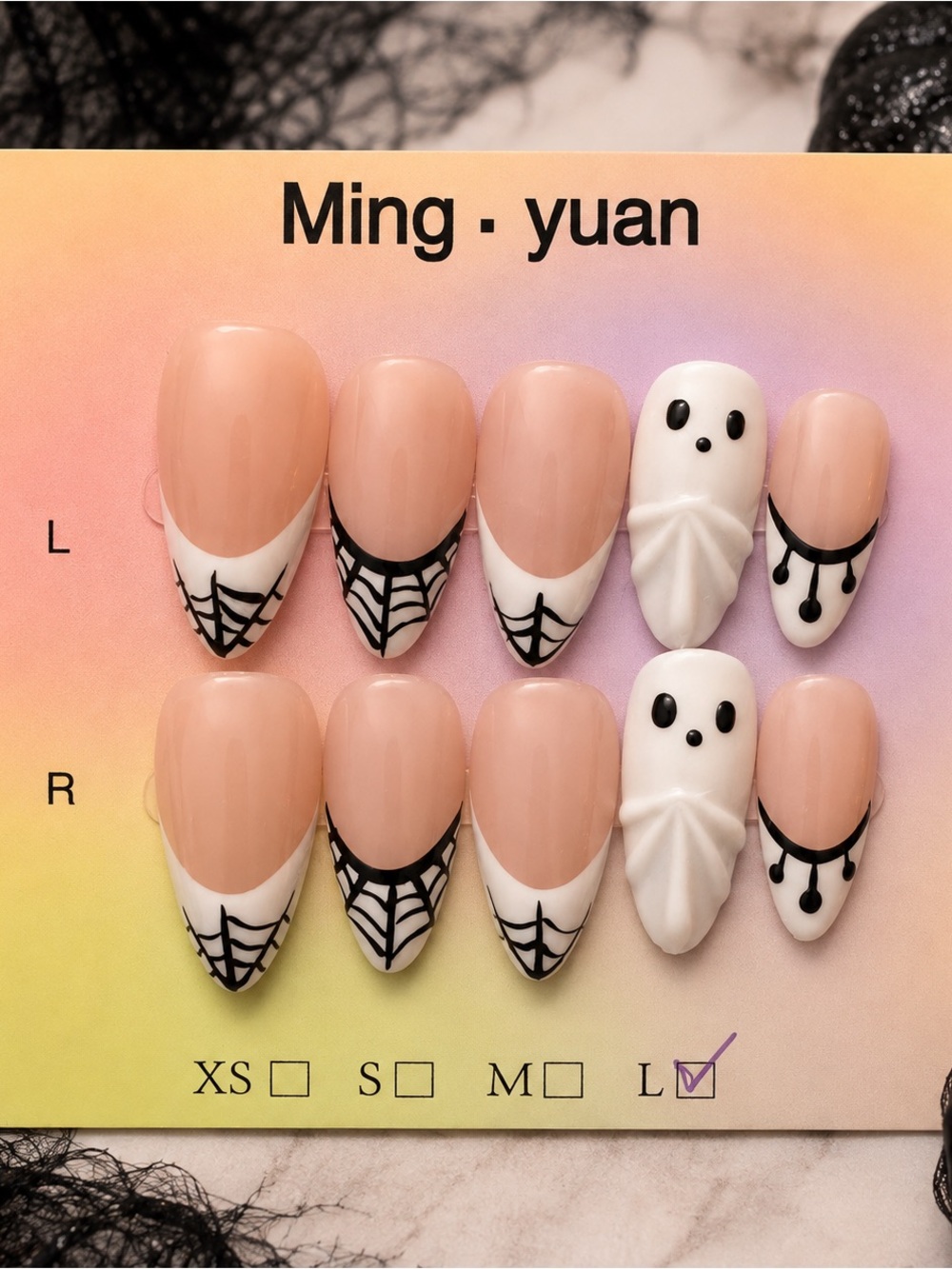 👻 Halloween Ghost & Spiderweb Press-On Nails – Size Large 🕷️